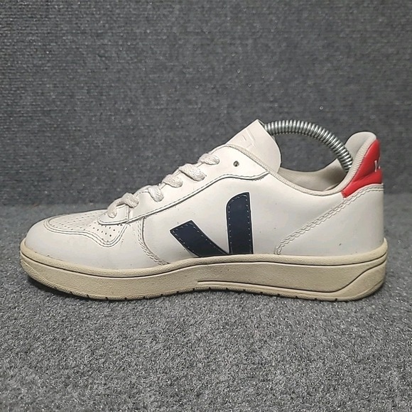 VEJA V-10 Sneakers Womens Size 7 White Red Blue Leather White Nautico Pekin - Picture 7 of 16